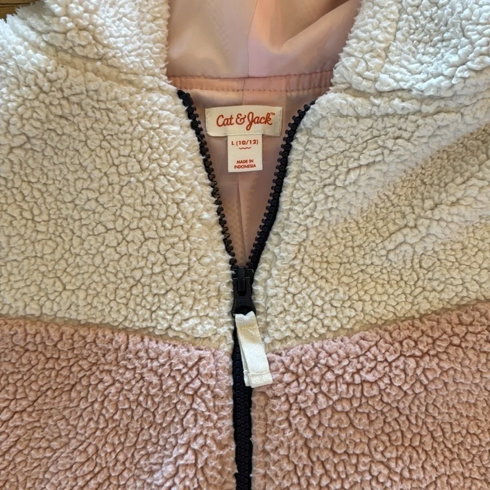 Cat & Jack Sherpa Zip Hooded Cat Jacket L 10/12